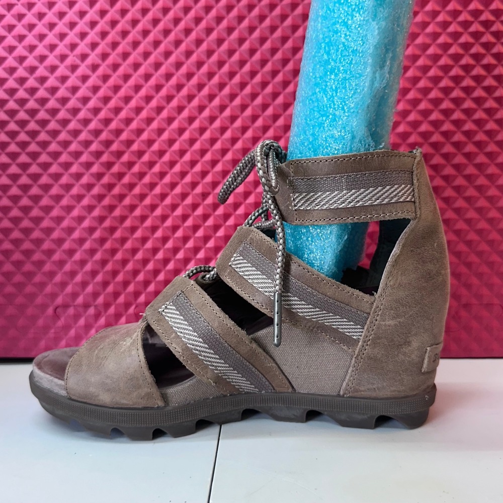 Boho Sorel Joanie II Lace Wedge Sandals Brown Leather Women Size 8 - Picture 3 of 11
